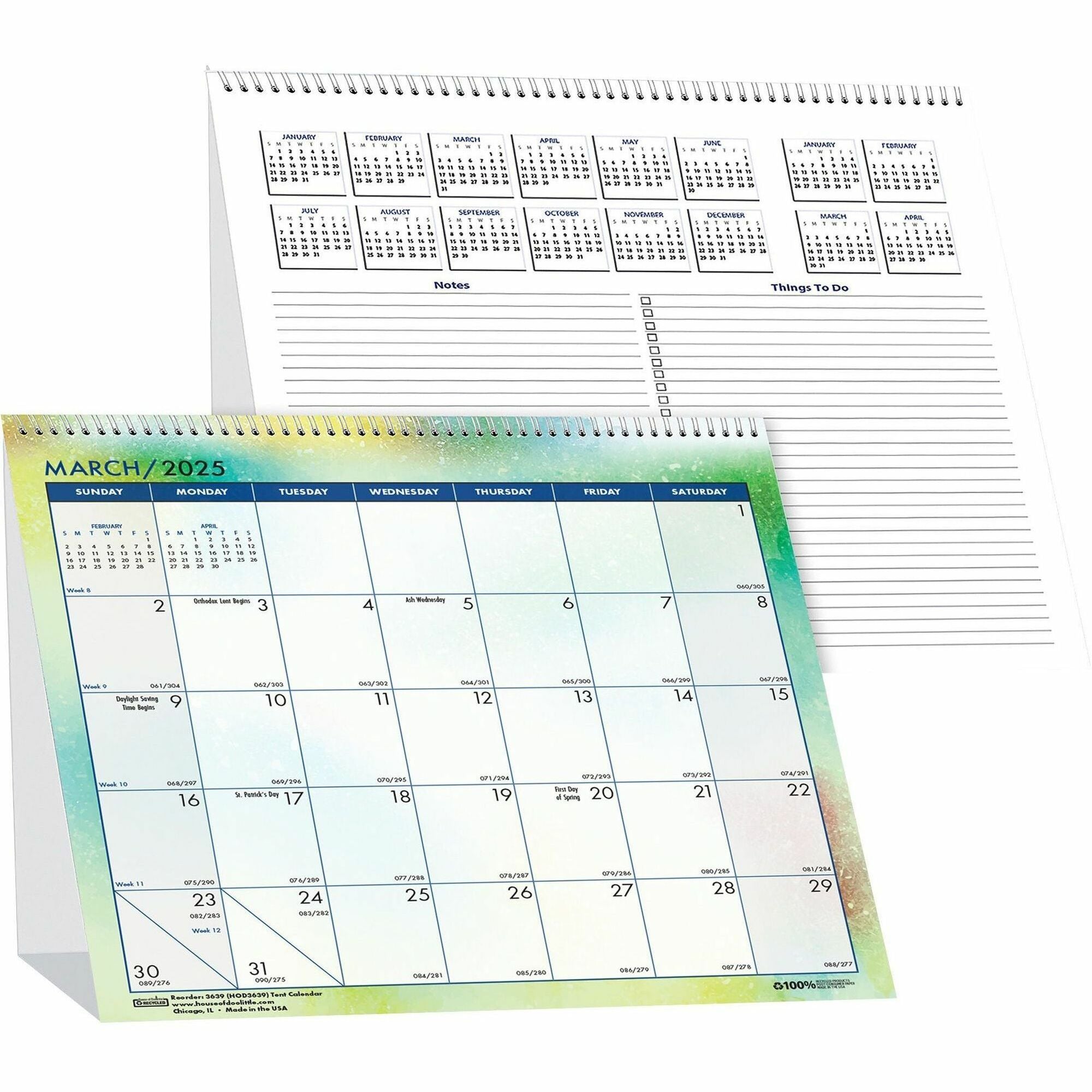 house-of-doolittle-cosmos-desktop-tent-calendar-monthly-12-month-january-2024-december-2024-spiral-bound-desktop-multi-paper-6-height-x-6-width-reference-calendar-printed-dated-planning-page-daily-block-1-each_hod3639 - 1