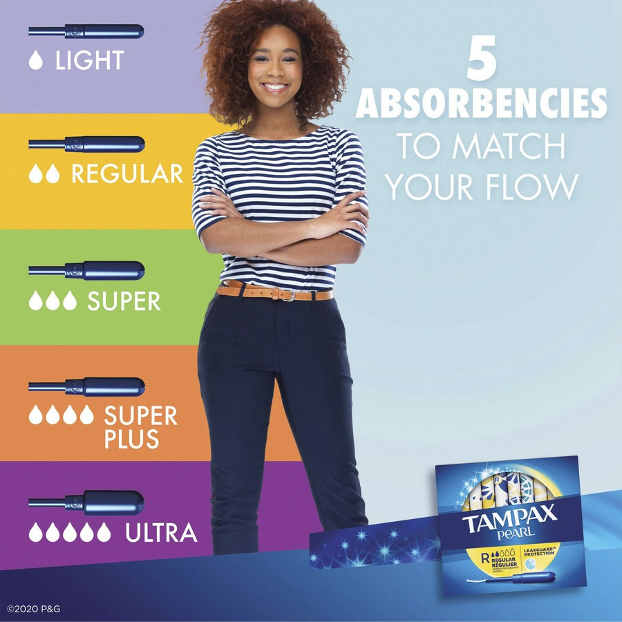 Tampax Pearl Regular Tampons - Plastic Applicator - 36/Box - 12 / Carton - Anti-leak, Comfortable, Unscented