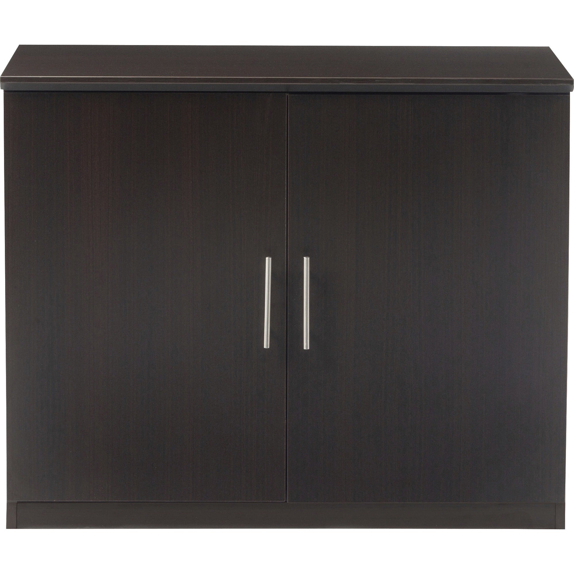 Safco Medina Mocha Laminate Office Unit - 1" Work Surface, 36" x 20"29.5" Return, 0" Table Top, 17.8"1" x 26.3" Door - 2 Door(s) - 1 Adjustable Shelf(ves) - Beveled Edge - Material: Medium Density Fiberboard (MDF) - Finish: Mocha Laminate - Durable -