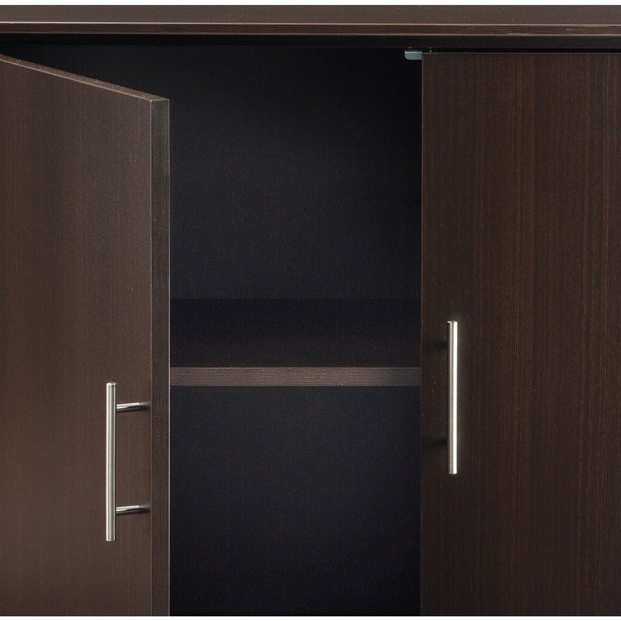 Safco Medina Mocha Laminate Office Unit - 1" Work Surface, 36" x 20"29.5" Return, 0" Table Top, 17.8"1" x 26.3" Door - 2 Door(s) - 1 Adjustable Shelf(ves) - Beveled Edge - Material: Medium Density Fiberboard (MDF) - Finish: Mocha Laminate - Durable -