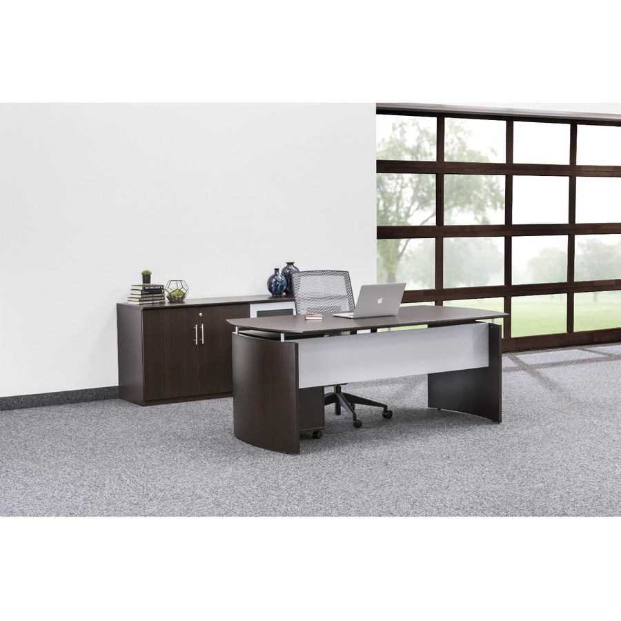 Safco Medina Mocha Laminate Office Unit - 1" Work Surface, 72" x 20"29.5" Return, 0" Table Top, 17.9"1" x 26.4" Door - 4 Door(s) - 4 Shelve(s) - 4 Adjustable Shelf(ves) - Beveled Edge - Material: Medium Density Fiberboard (MDF) - Finish: Mocha Lamina