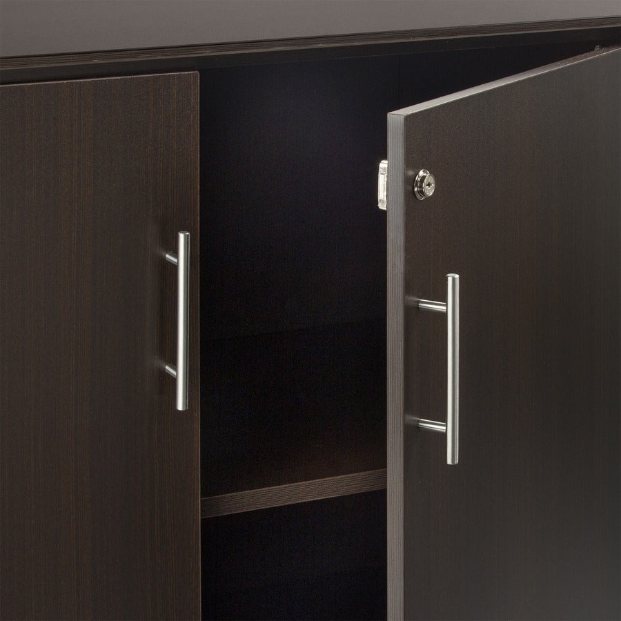 Safco Medina Mocha Laminate Office Unit - 1" Work Surface, 72" x 20"29.5" Return, 0" Table Top, 17.9"1" x 26.4" Door - 4 Door(s) - 4 Shelve(s) - 4 Adjustable Shelf(ves) - Beveled Edge - Material: Medium Density Fiberboard (MDF) - Finish: Mocha Lamina