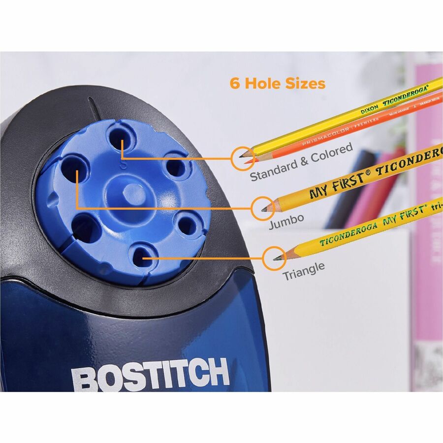 Bostitch QuietSharp? Antimicrobial Classroom Electric Pencil Sharpener - 6 Hole(s) - Helical - Blue - 1 Each - 5