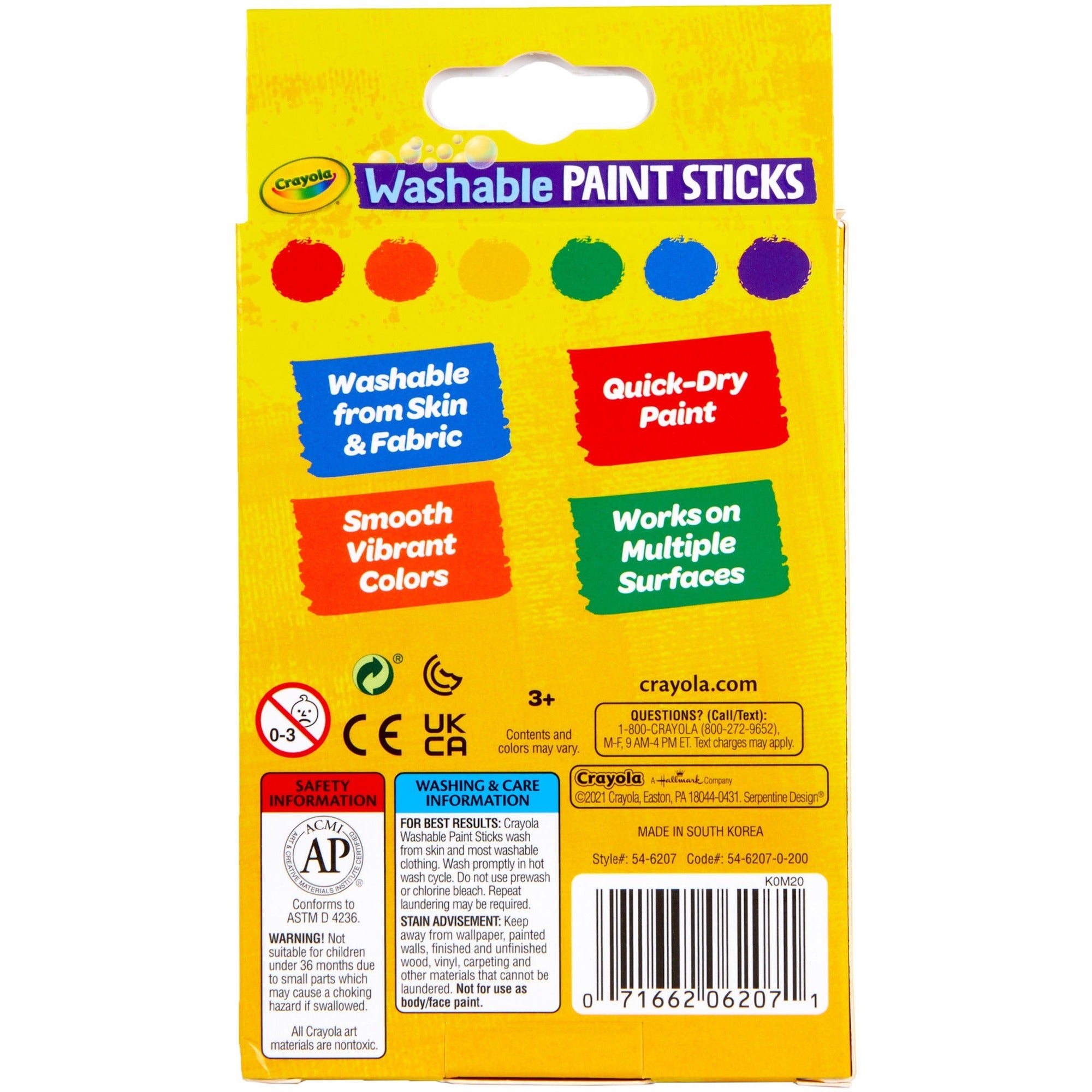 crayola-washable-paint-sticks-6-pack-red-orange-yellow-blue-green-purple_cyo546207 - 2