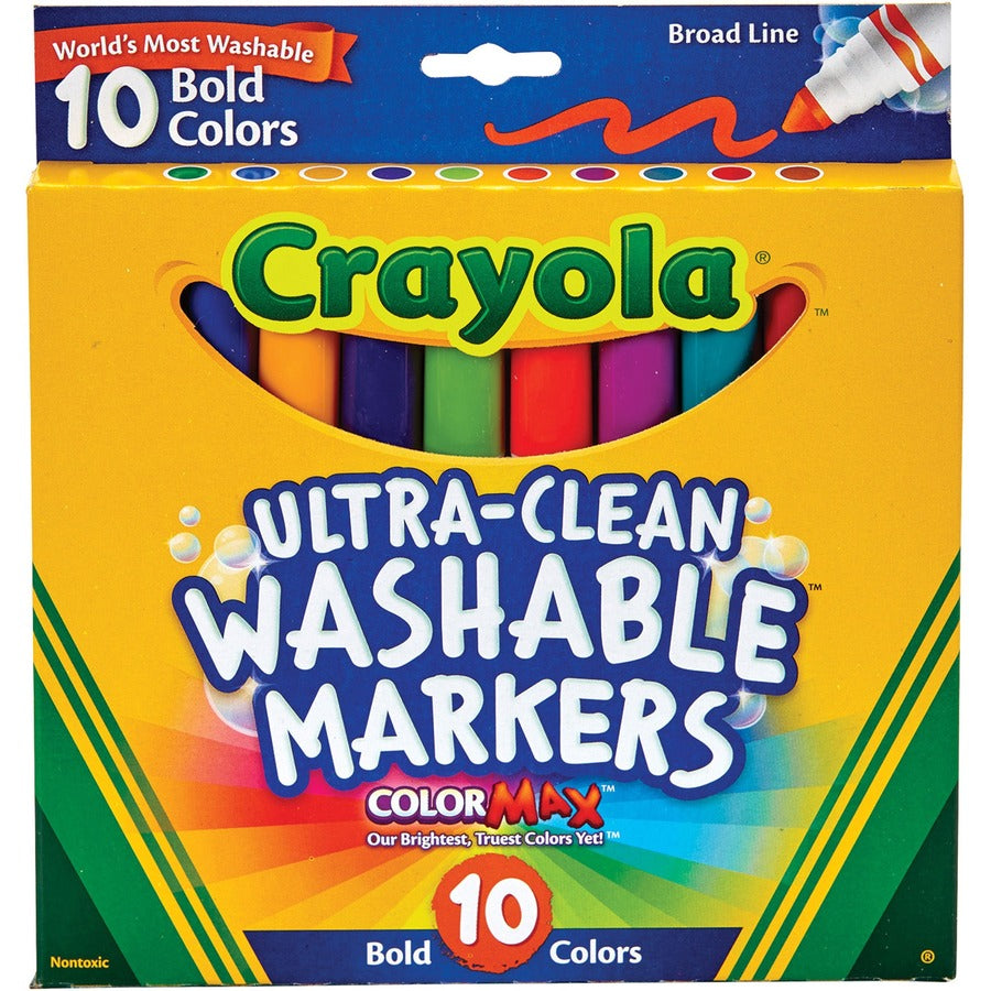 crayola-bold-colors-washable-markers-broad-marker-point-conical-marker-point-style-plum-golden-yellow-primrose-azure-copper-emerald-teal-raspberry-kiwi-pumpkin-10-pack_cyo587853 - 3