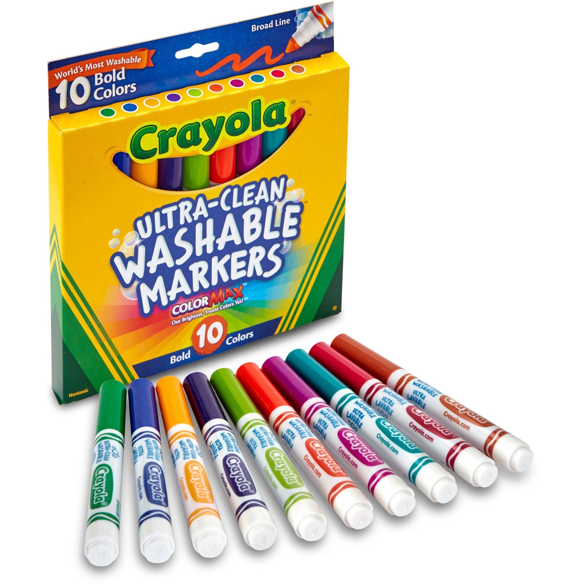 crayola-bold-colors-washable-markers-broad-marker-point-conical-marker-point-style-plum-golden-yellow-primrose-azure-copper-emerald-teal-raspberry-kiwi-pumpkin-10-pack_cyo587853 - 1