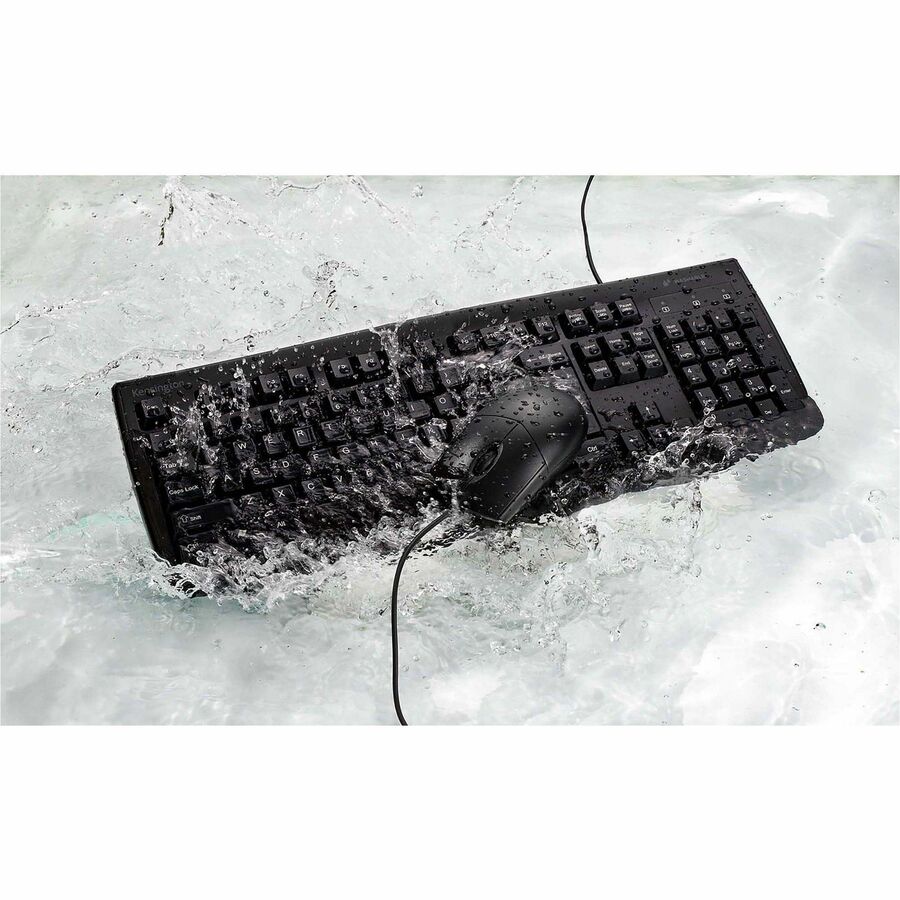 Kensington Pro Fit Washable Wired Desktop Set - USB Cable Keyboard - 104 Key - USB Cable Mouse - Optical - 1600 dpi - 3 Button - Rugged - Scroll Wheel - Symmetrical