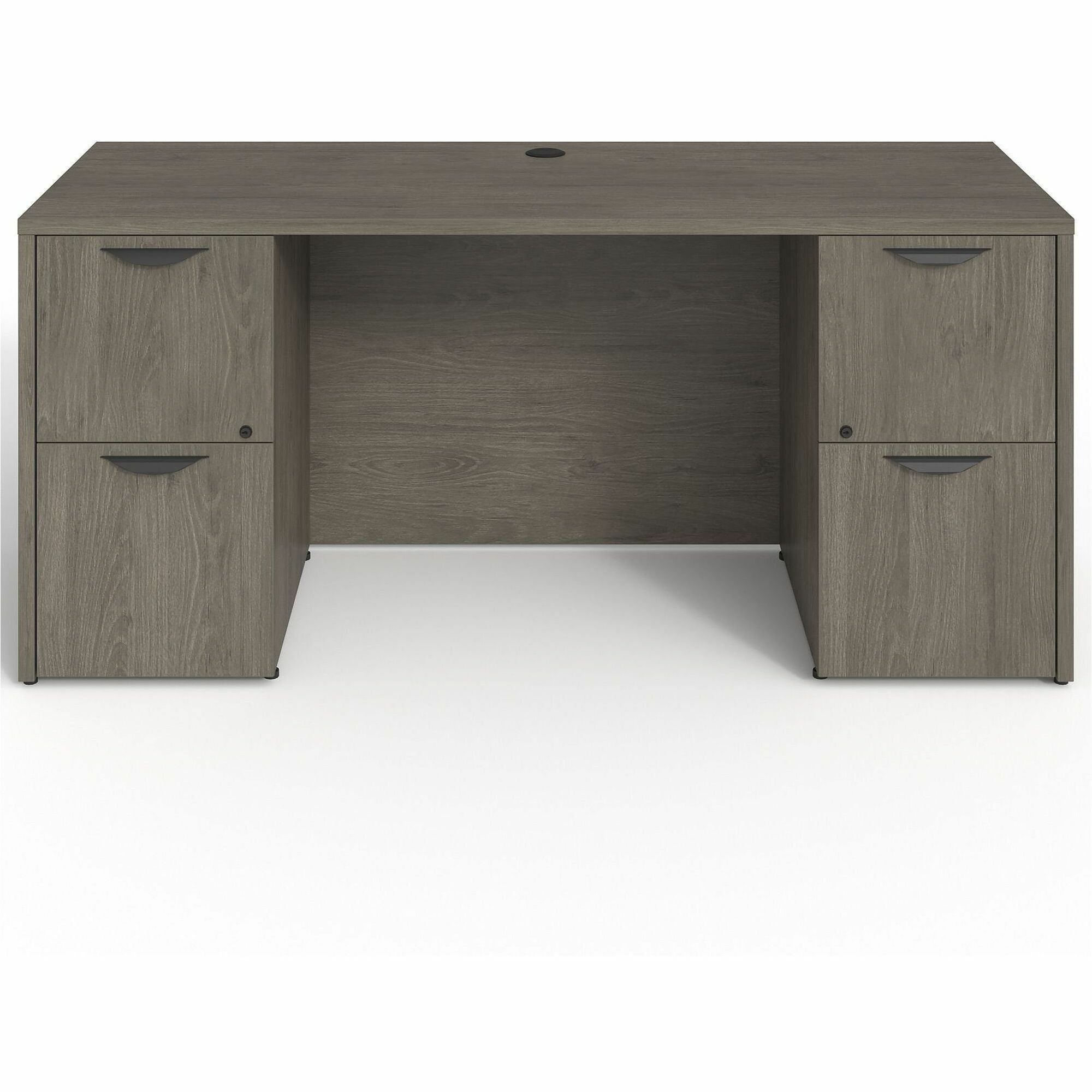 Lorell Prominence 2.0 Double-Pedestal Credenza - 66" x 24"29" , 1" Top, 0.1" Edge - 2 x File Drawer(s) - Double Pedestal on Left/Right Side - Band Edge - Material: Particleboard - Finish: Thermofused Melamine (TFM)