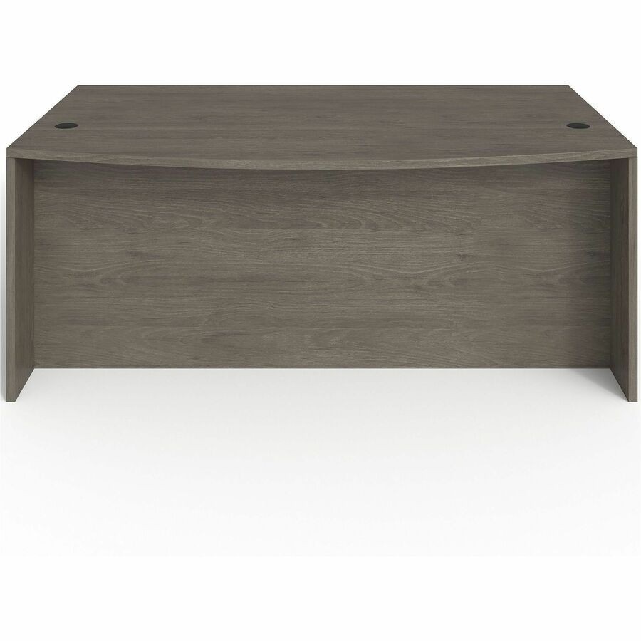 Lorell Prominence 2.0 Bowfront Double-Pedestal Desk - 72" x 42"29" , 1" Top, 0.1" Edge - 5 x File, Box Drawer(s) - Double Pedestal on Left/Right Side - Band Edge - Material: Particleboard - Finish: Gray Elm, Thermofused Melamine (TFM), Laminate