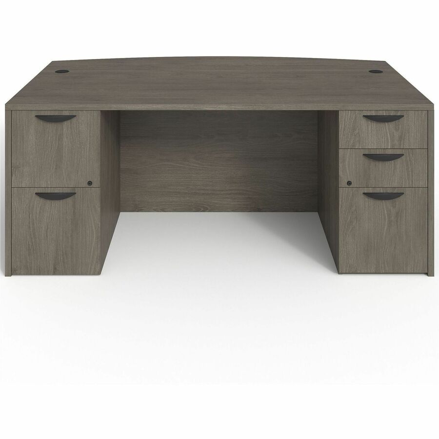 Lorell Prominence 2.0 Bowfront Double-Pedestal Desk - 72" x 42"29" , 1" Top, 0.1" Edge - 5 x File, Box Drawer(s) - Double Pedestal on Left/Right Side - Band Edge - Material: Particleboard - Finish: Gray Elm, Thermofused Melamine (TFM), Laminate