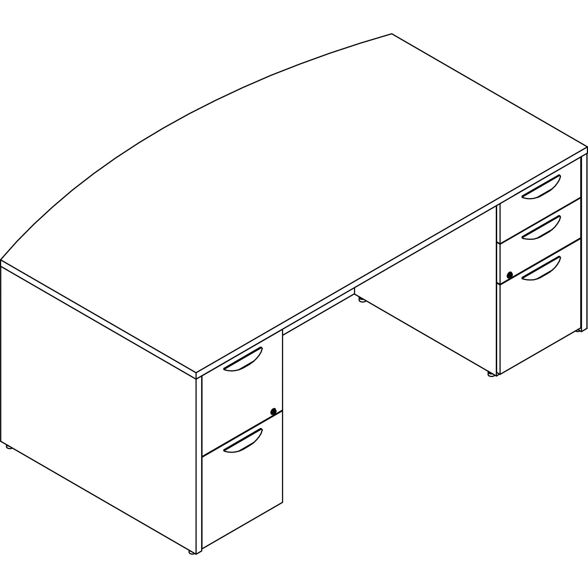 Lorell Prominence 2.0 Bowfront Double-Pedestal Desk - 72" x 42"29" , 1" Top, 0.1" Edge - 5 x File, Box Drawer(s) - Double Pedestal on Left/Right Side - Band Edge - Material: Particleboard - Finish: Gray Elm, Thermofused Melamine (TFM), Laminate