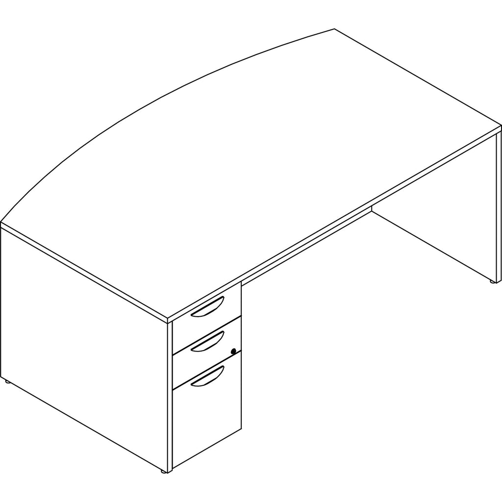 Lorell Prominence 2.0 Bowfront Left-Pedestal Desk - 72" x 42"29" , 1" Top, 0.1" Edge - 3 x File, Box Drawer(s) - Double Pedestal on Left Side - Band Edge - Material: Particleboard - Finish: Gray Elm, Thermofused Melamine (TFM), Laminate