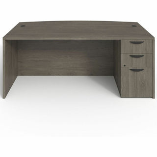 Lorell Prominence 2.0 Bowfront Right-Pedestal Desk - 72" x 42"29" , 1" Top, 0.1" Edge - 3 x File, Box Drawer(s) - Double Pedestal on Right Side - Band Edge - Material: Particleboard - Finish: Gray Elm, Thermofused Melamine (TFM), Laminate