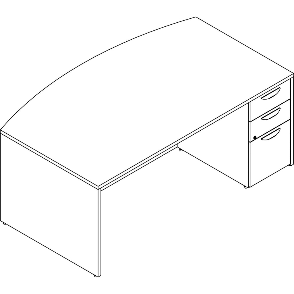 Lorell Prominence 2.0 Bowfront Right-Pedestal Desk - 72" x 42"29" , 1" Top, 0.1" Edge - 3 x File, Box Drawer(s) - Double Pedestal on Right Side - Band Edge - Material: Particleboard - Finish: Gray Elm, Thermofused Melamine (TFM), Laminate