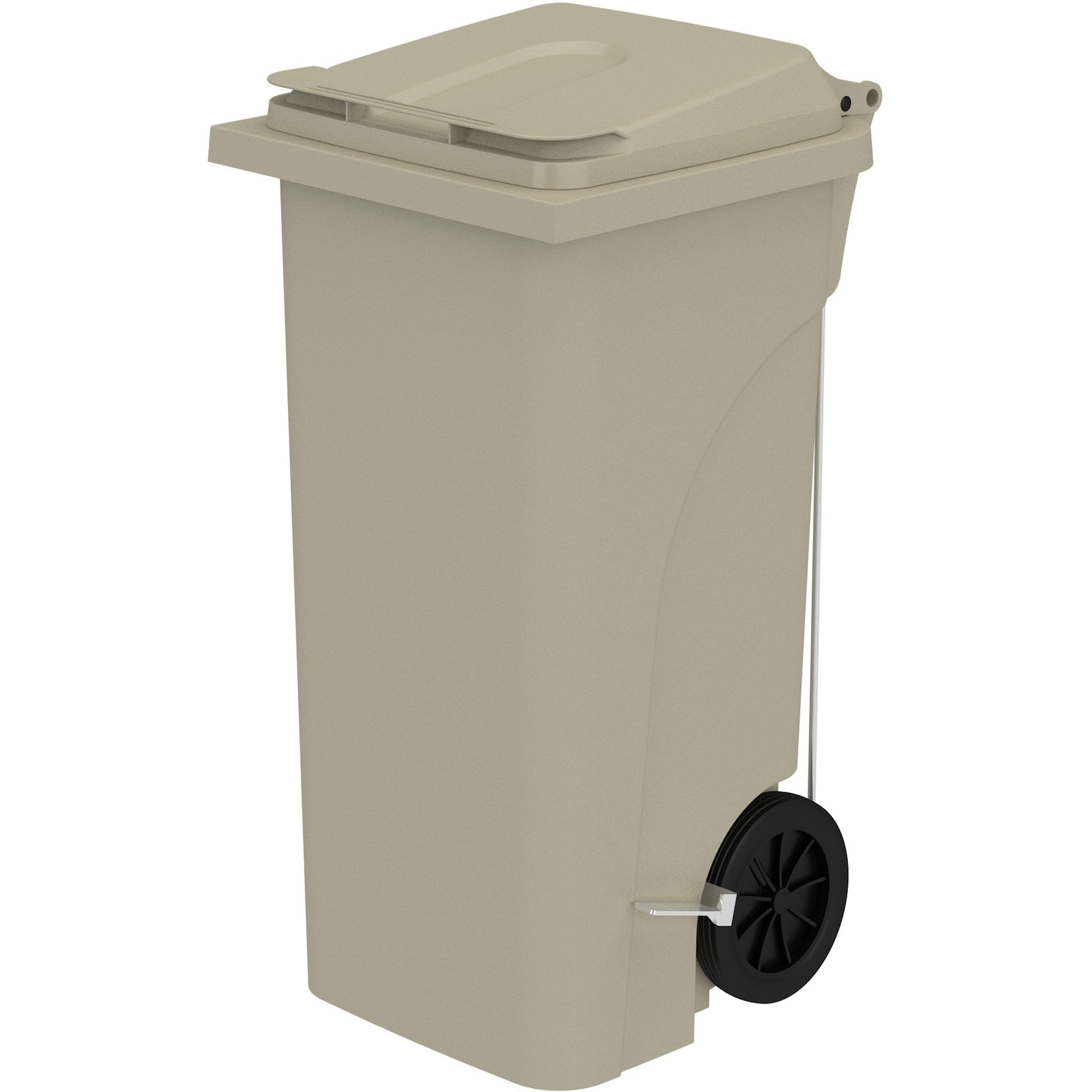 safco-32-gallon-plastic-step-on-receptacle-32-gal-capacity-foot-pedal-lightweight-easy-to-clean-handle-wheels-mobility-37-height-x-213-width-x-20-depth-plastic-tan-1-carton_saf9926tn - 1