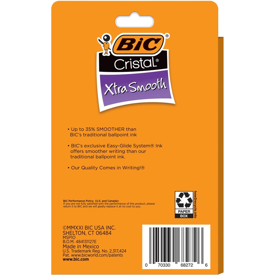 BIC Cristal Ballpoint Stick Pens - Medium Pen Point - Blue - Clear Barrel - 10 / Pack