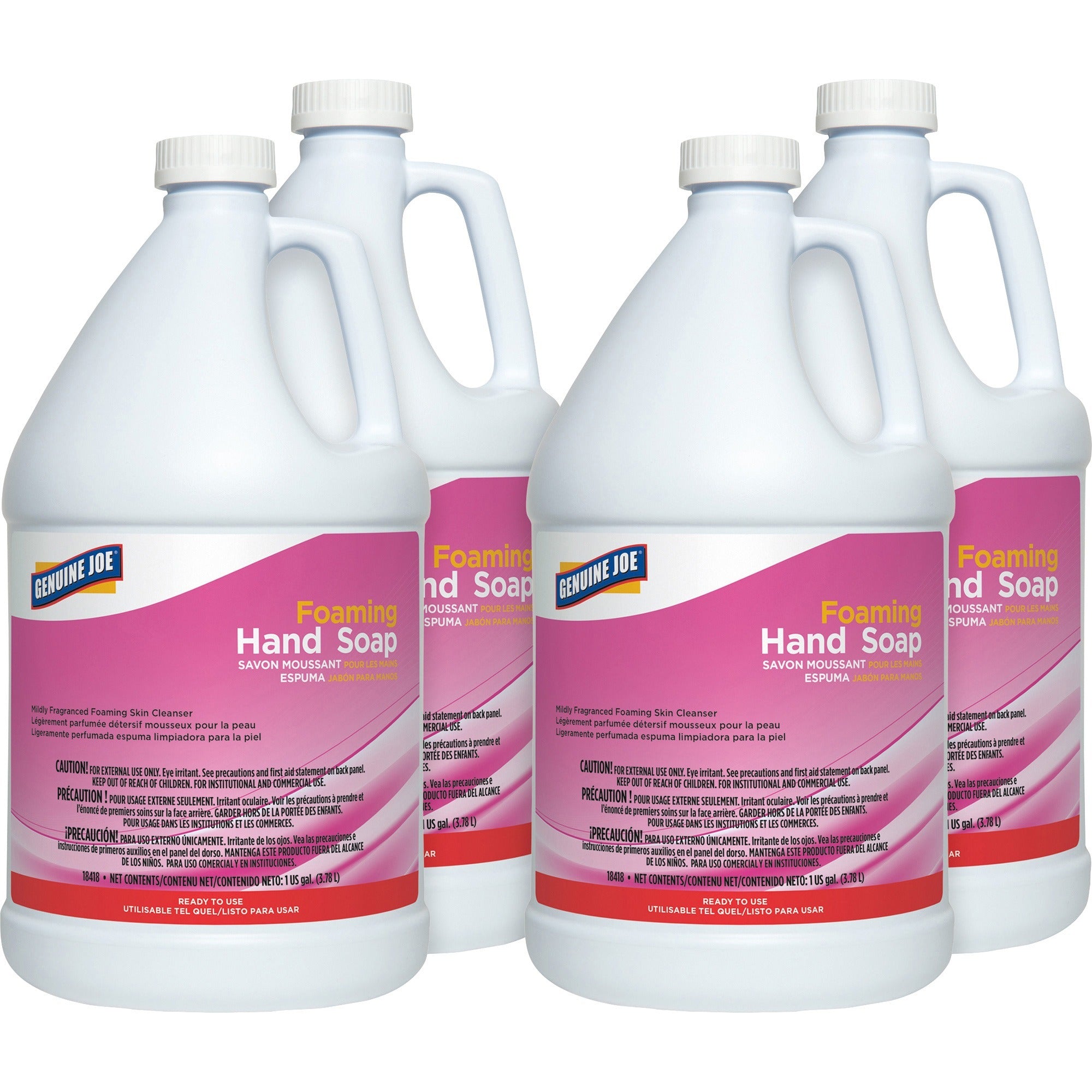 Genuine Joe Ultra Mild Foaming Skin Cleanser - Fresh ScentFor - 1 gal (3.8 L) - Hand, Skin - Moisturizing - Pink - Anti-irritant, Non-drying - 4 / Carton