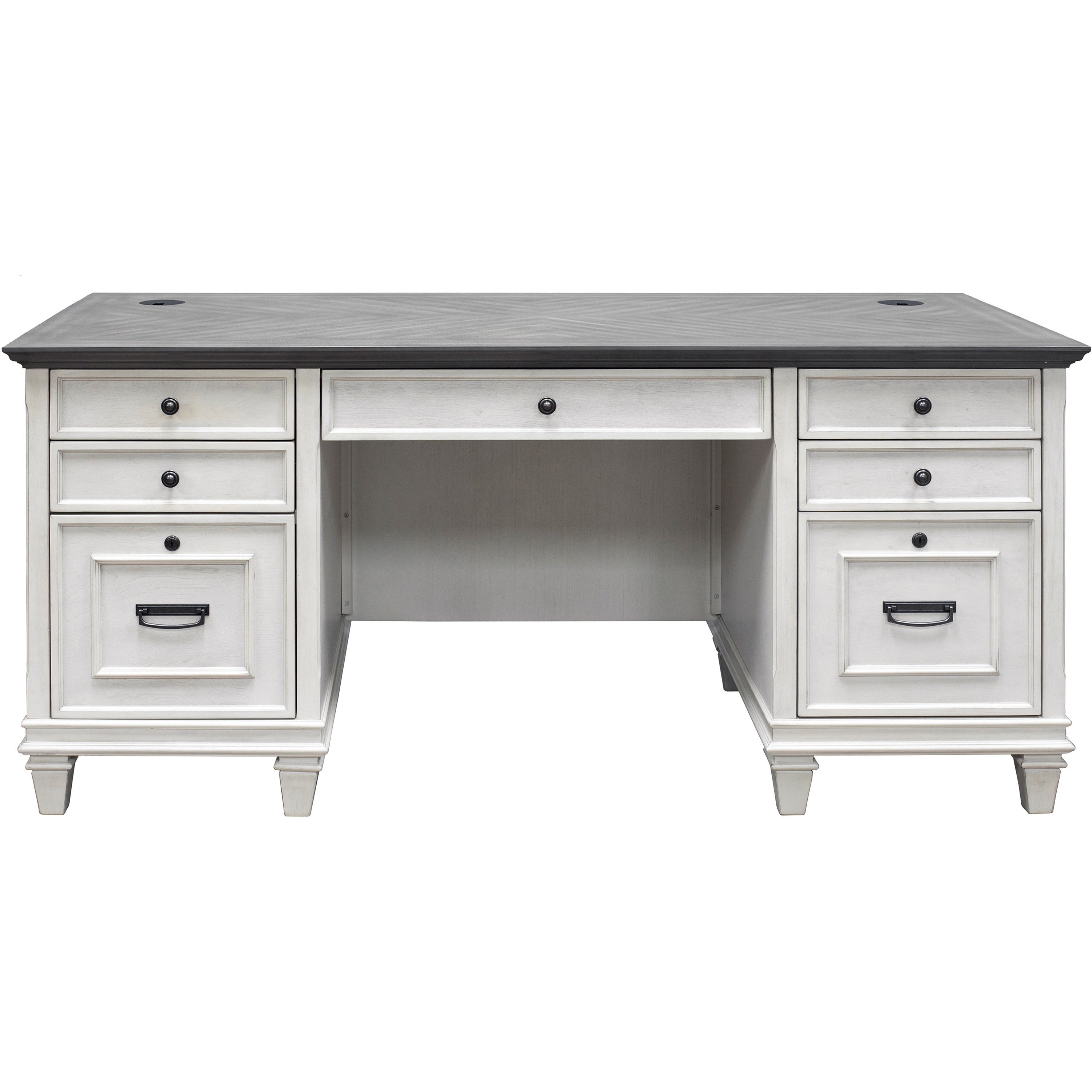 Martin Hartford Double Pedestal Desk - 70" x 30"31" - 7 x Utility, Keyboard, Storage, File Drawer(s) - Double Pedestal on Left/Right Side - Material: Wood Grain, Veneer, Metal, Wire Mesh - Finish: Vintage Linen