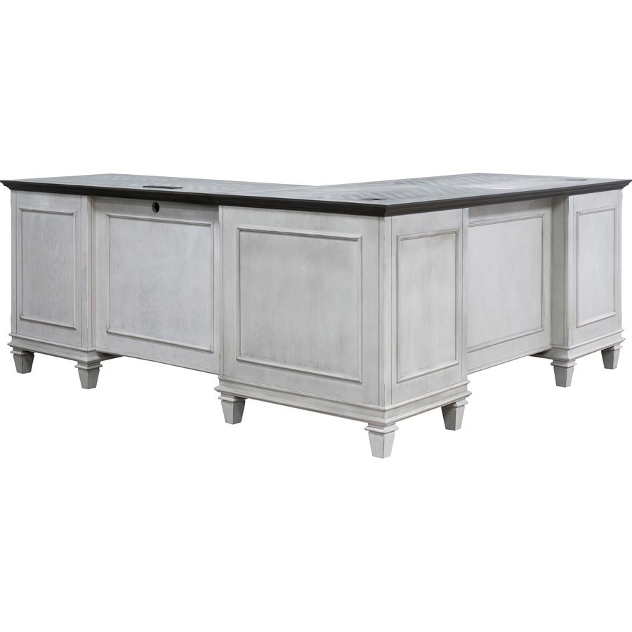 Martin Hartford L-Shape Desk - 4 x Utility, Keyboard, File Drawer(s) - Material: Wood Grain, Veneer - Finish: Vintage Linen