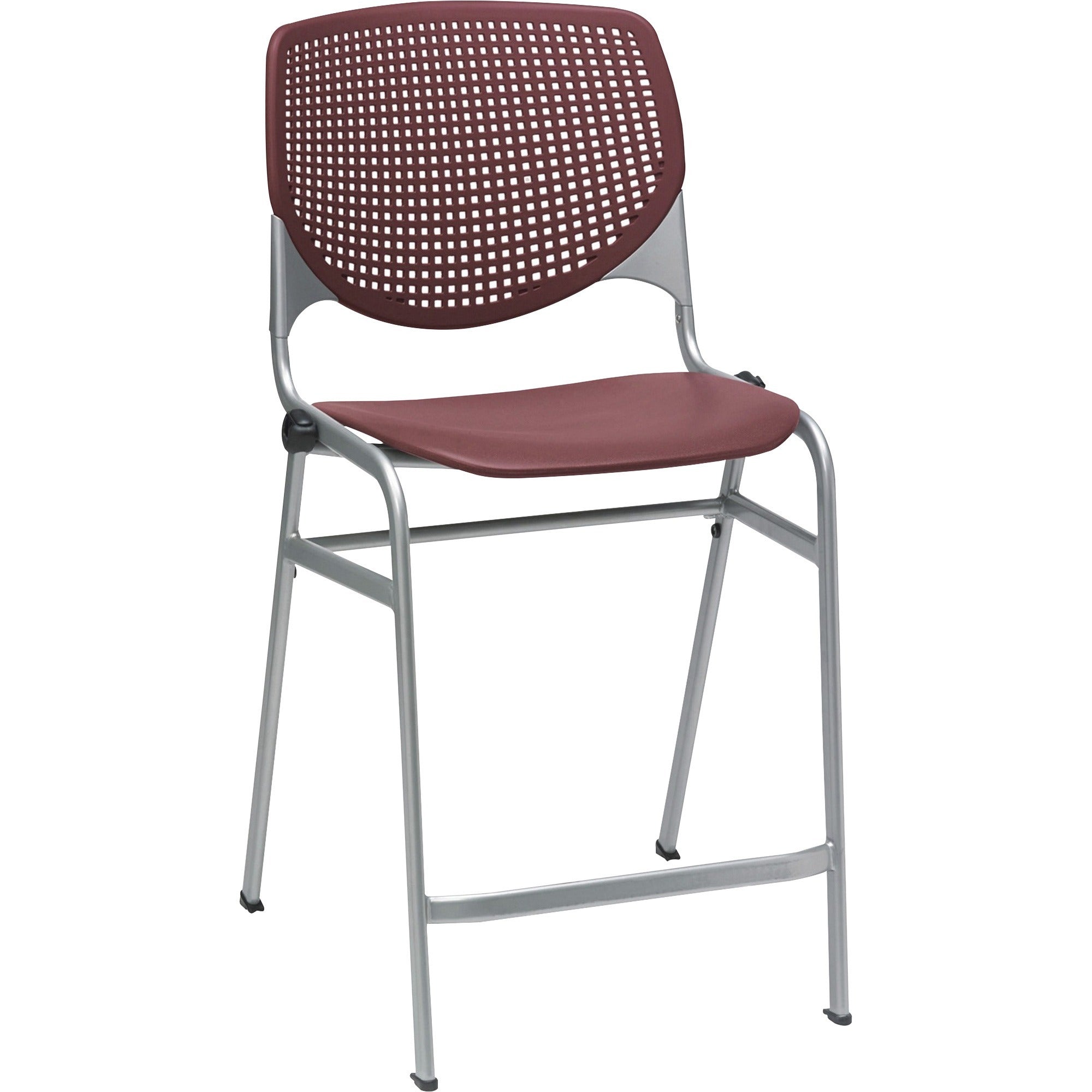 KFI Bar Stool - Burgundy Polypropylene Seat - Burgundy Polypropylene Back - Powder Coated Black Steel Frame - Four-legged Base - 1 Each