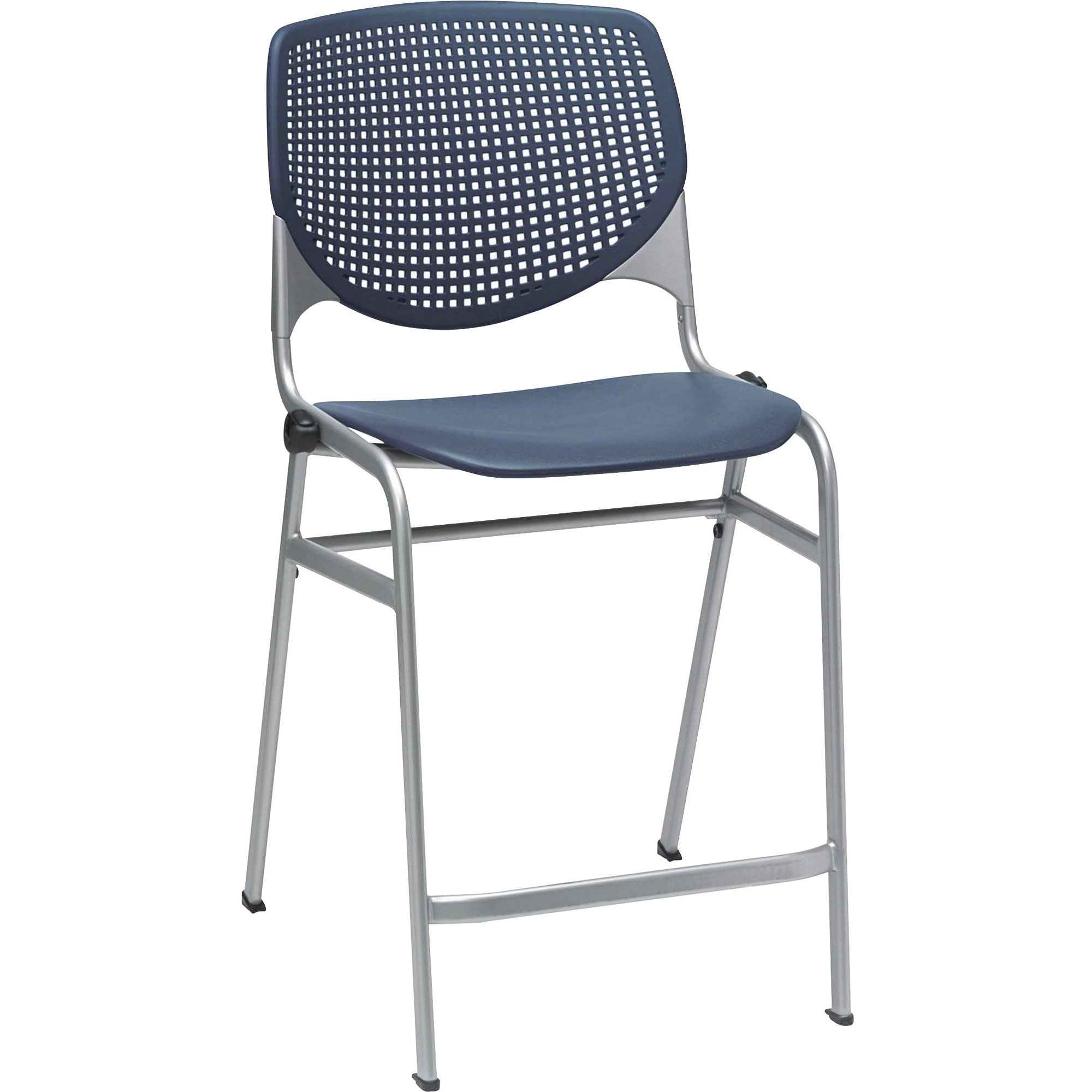 KFI Bar Stool - Navy Polypropylene Seat - Navy Polypropylene Back - Powder Coated Black Steel Frame - Four-legged Base - 1 Each