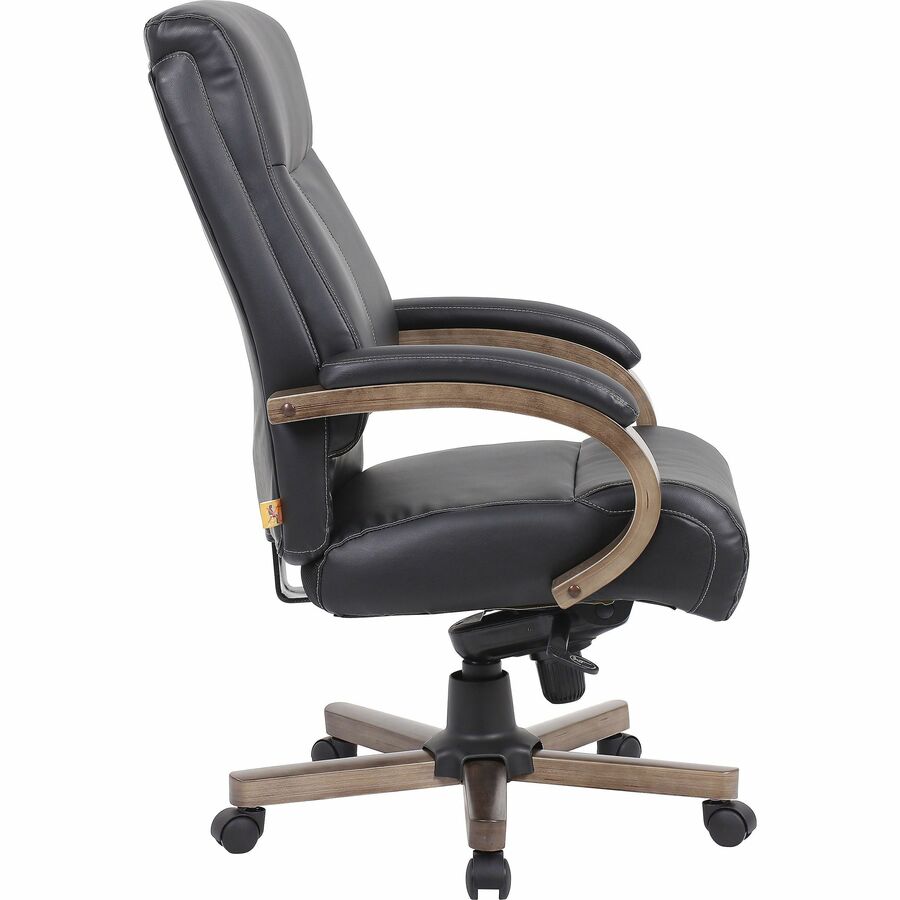 Lorell Executive High-Back Wood Finish Office Chair - Black Leather Seat - Black Leather Back - High Back - Armrest - 1 Each
