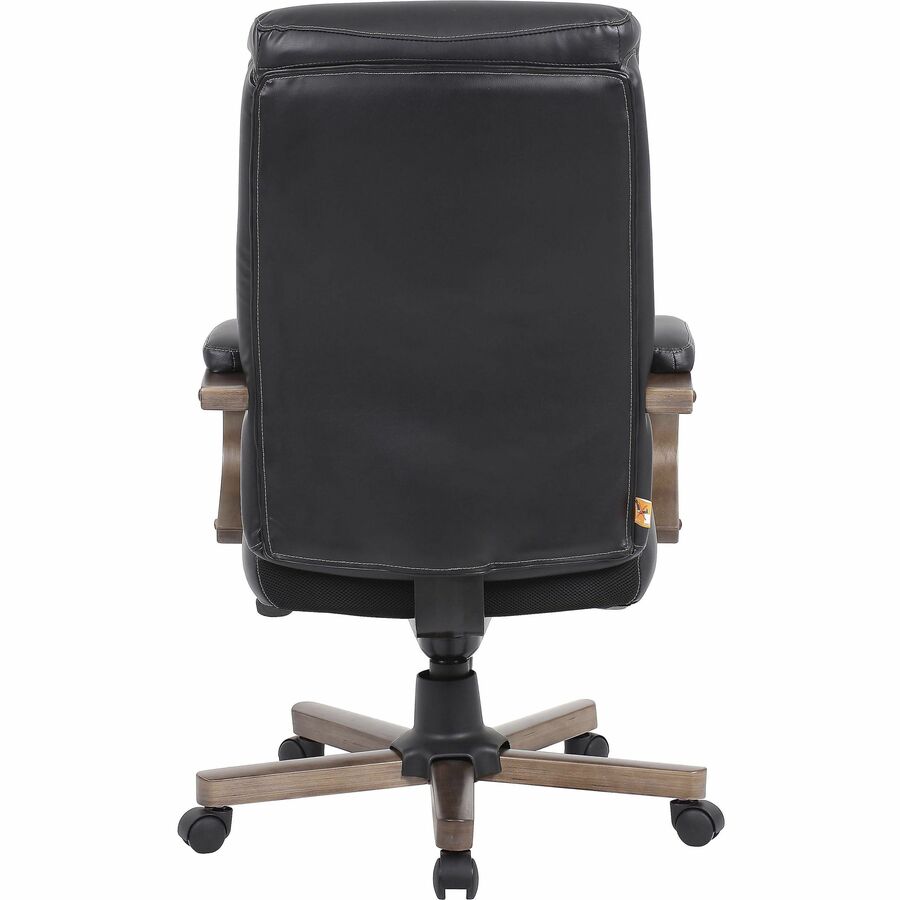 Lorell Executive High-Back Wood Finish Office Chair - Black Leather Seat - Black Leather Back - High Back - Armrest - 1 Each