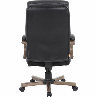 Lorell Executive High-Back Wood Finish Office Chair - Black Leather Seat - Black Leather Back - High Back - Armrest - 1 Each