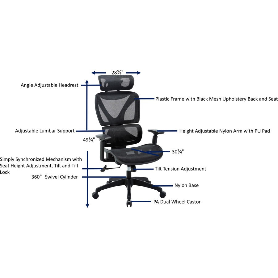 lorell-high-back-mesh-chair-black-mesh-seat-black-mesh-back-plastic-frame-high-back-5-star-base-armrest-1-each_llr84396 - 8