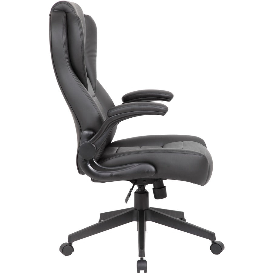 Boss Executive LeatherPlus Chair - Black Vinyl Seat - Black Vinyl Back - High Back - 5-star Base - Armrest - 1 / Carton