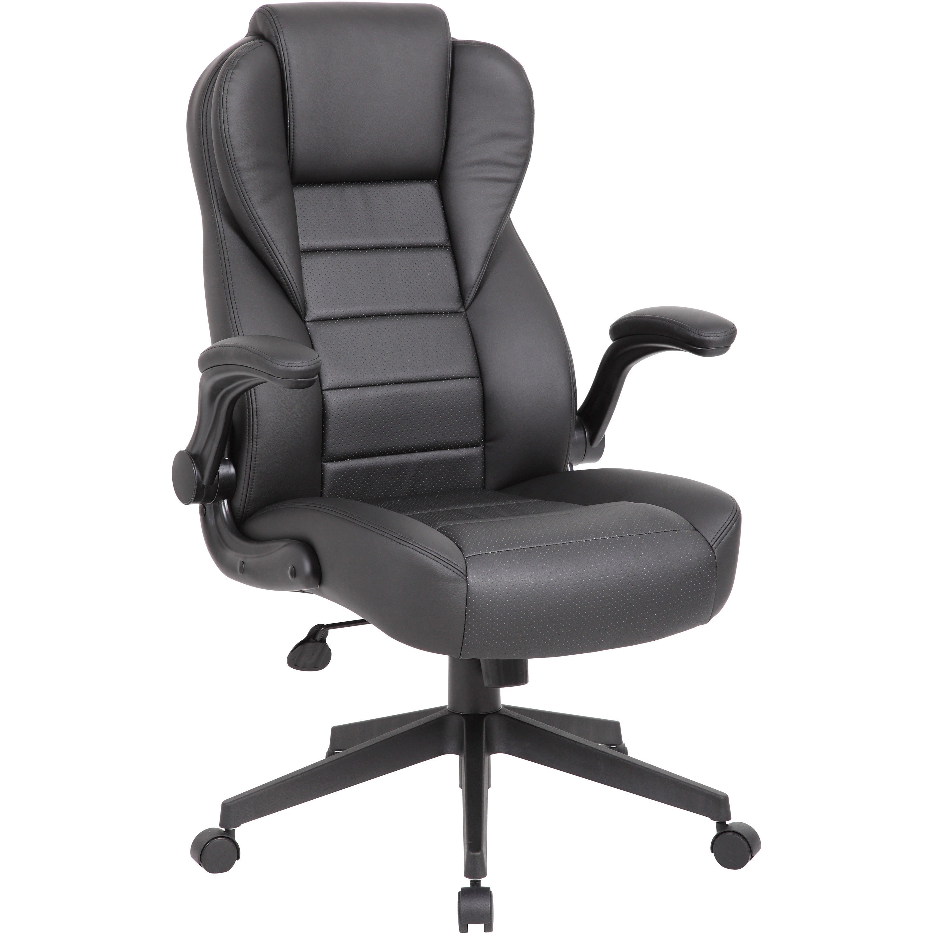 Boss Executive LeatherPlus Chair - Black Vinyl Seat - Black Vinyl Back - High Back - 5-star Base - Armrest - 1 / Carton - 1