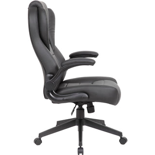 Boss Executive LeatherPlus Chair - Black Vinyl Seat - Black Vinyl Back - High Back - 5-star Base - Armrest - 1 / Carton