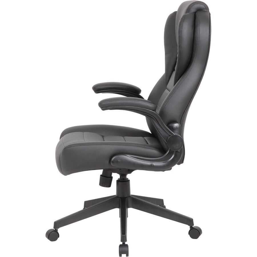 Boss Executive LeatherPlus Chair - Black Vinyl Seat - Black Vinyl Back - High Back - 5-star Base - Armrest - 1 / Carton