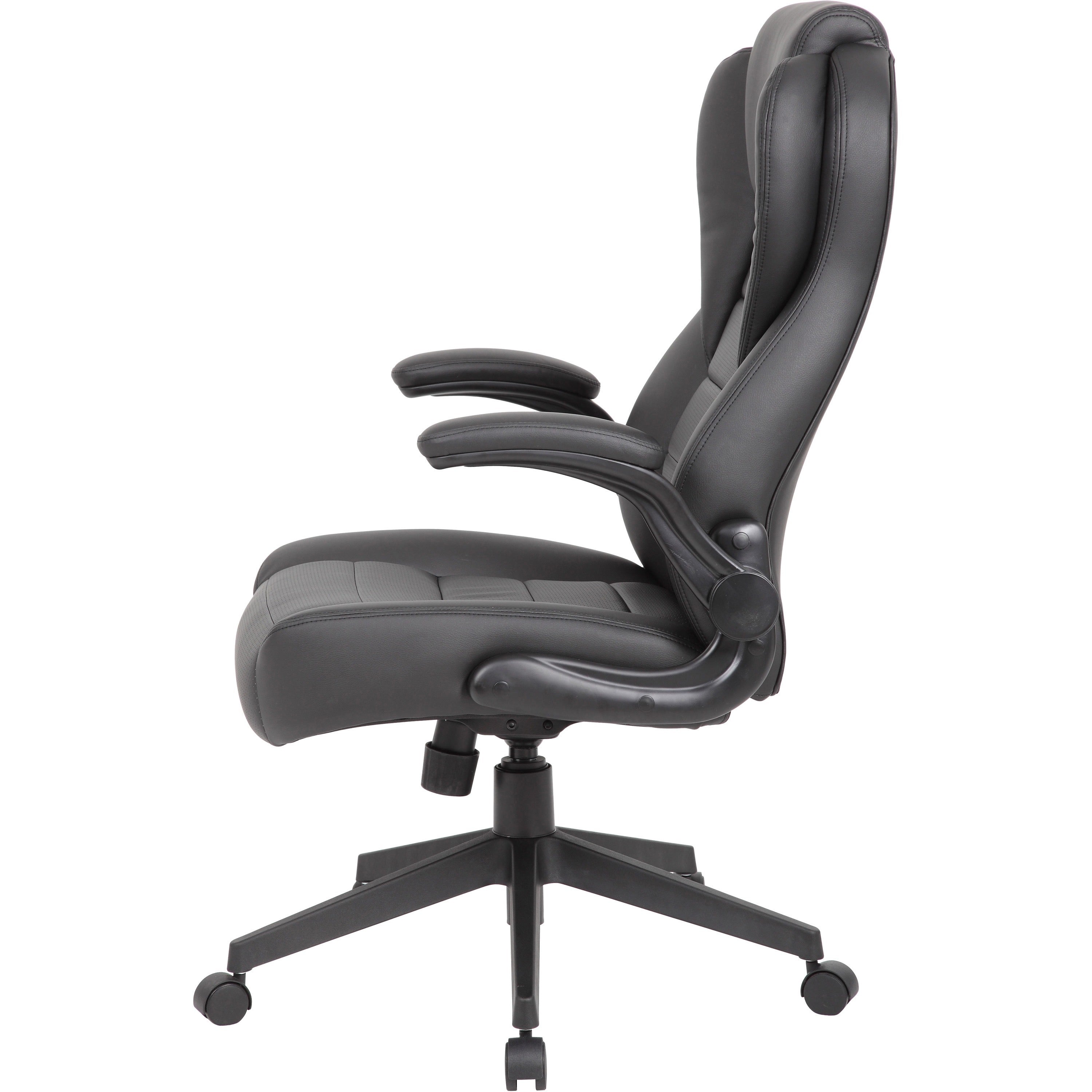 Boss Executive LeatherPlus Chair - Black Vinyl Seat - Black Vinyl Back - High Back - 5-star Base - Armrest - 1 / Carton - 3