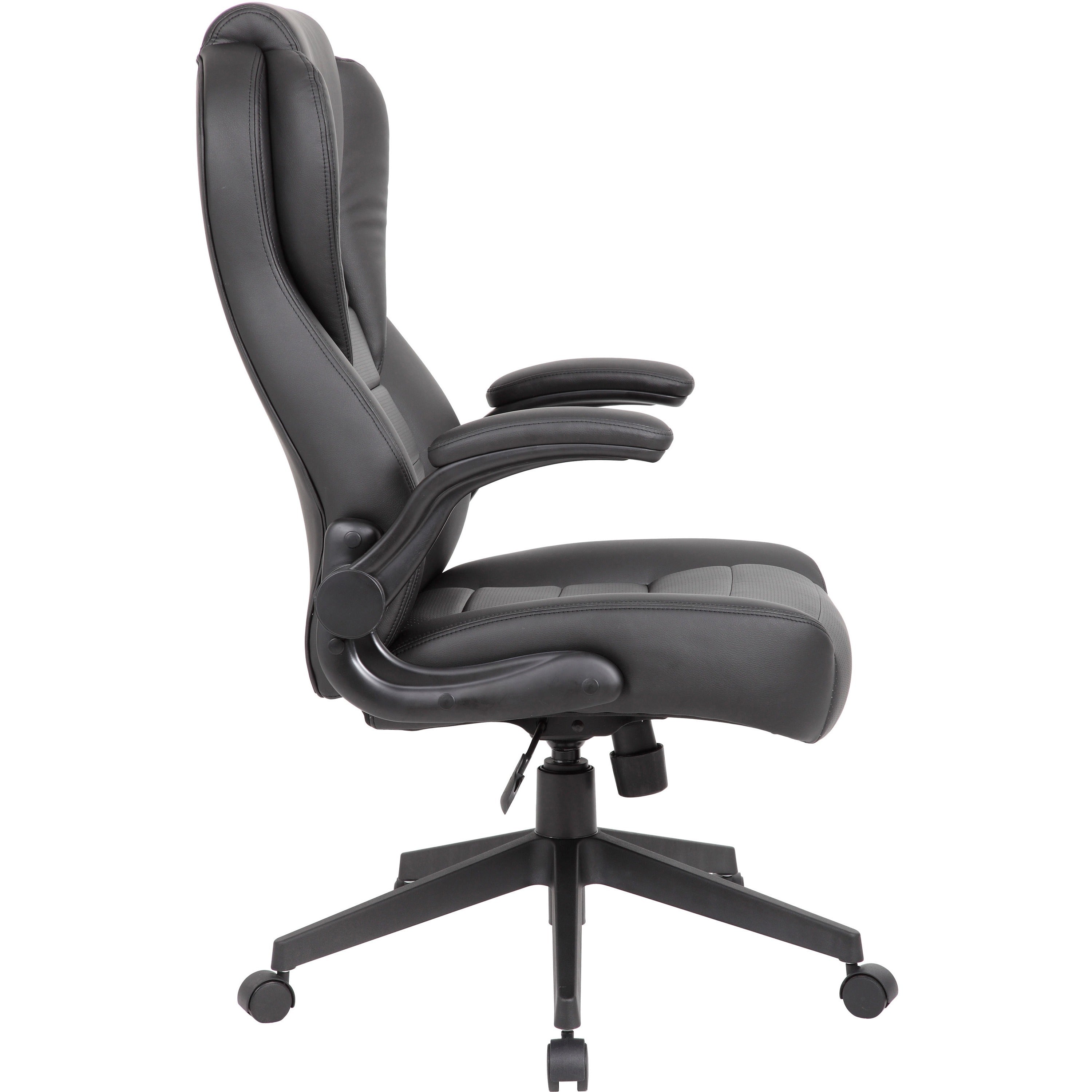 Boss Executive LeatherPlus Chair - Black Vinyl Seat - Black Vinyl Back - High Back - 5-star Base - Armrest - 1 / Carton - 5