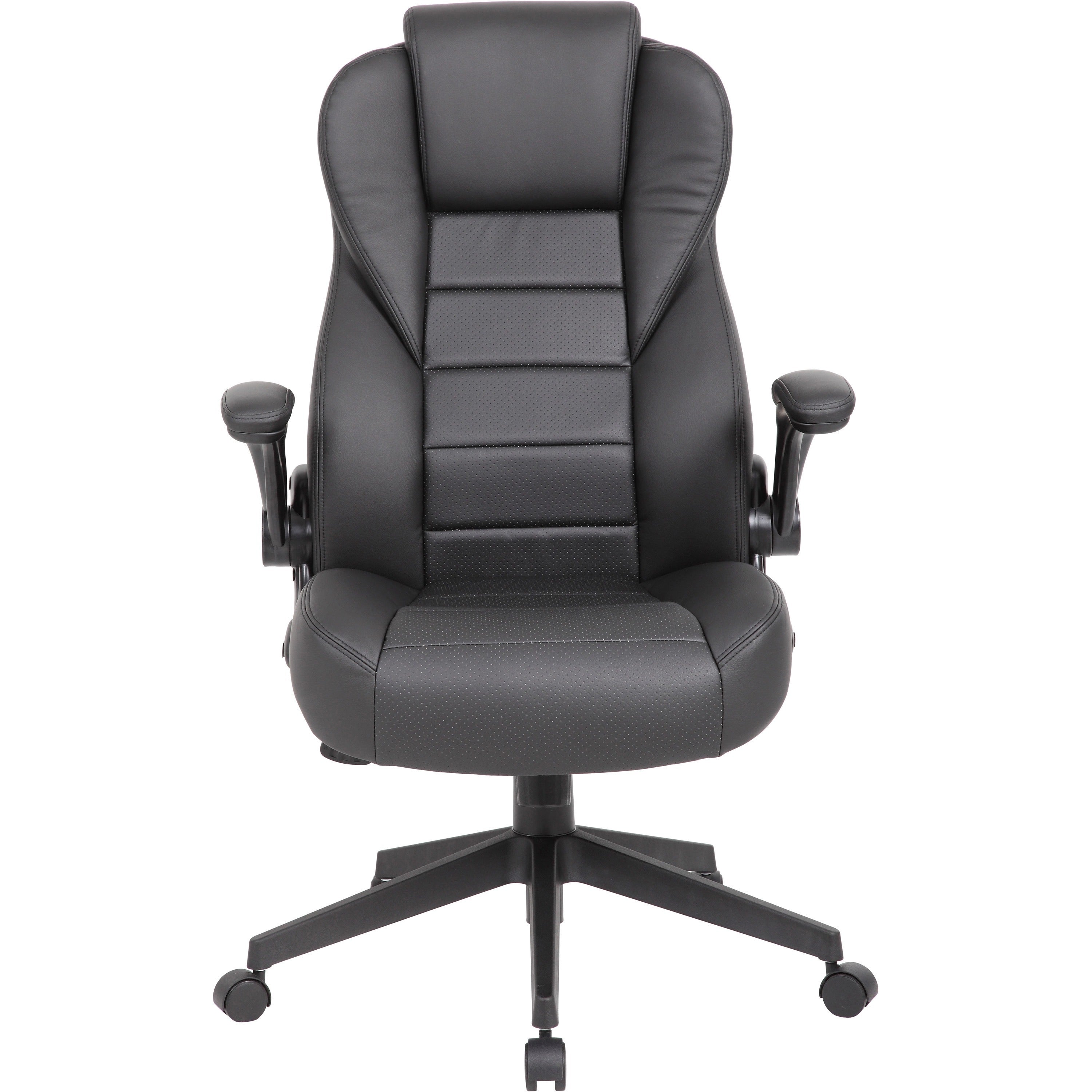 Boss Executive LeatherPlus Chair - Black Vinyl Seat - Black Vinyl Back - High Back - 5-star Base - Armrest - 1 / Carton - 2