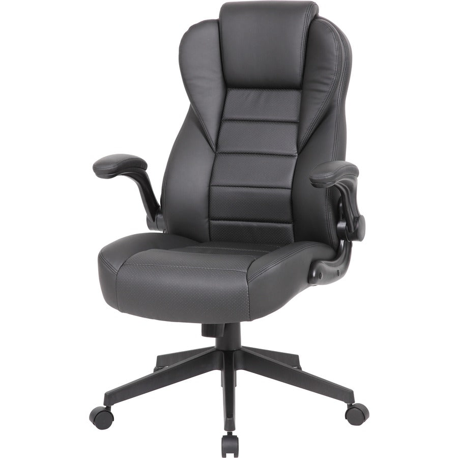 Boss Executive LeatherPlus Chair - Black Vinyl Seat - Black Vinyl Back - High Back - 5-star Base - Armrest - 1 / Carton - 7
