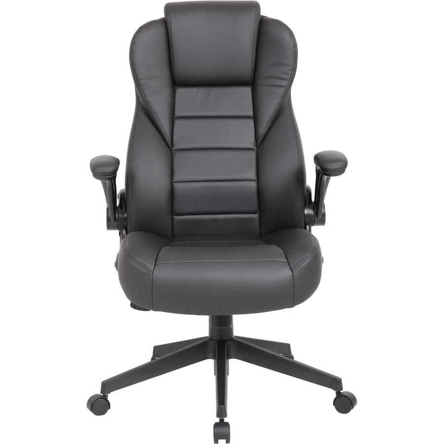 Boss Executive LeatherPlus Chair - Black Vinyl Seat - Black Vinyl Back - High Back - 5-star Base - Armrest - 1 / Carton