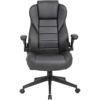 Boss Executive LeatherPlus Chair - Black Vinyl Seat - Black Vinyl Back - High Back - 5-star Base - Armrest - 1 / Carton