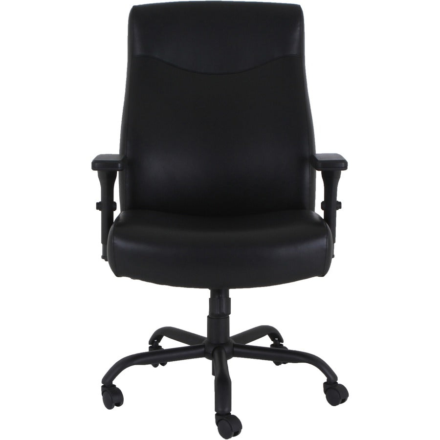 Lorell Big & Tall Executive High-Back Chair With Adjustable Arms - Black Bonded Leather Seat - Black Bonded Leather Back - High Back - 5-star Base - Armrest - 1 Each