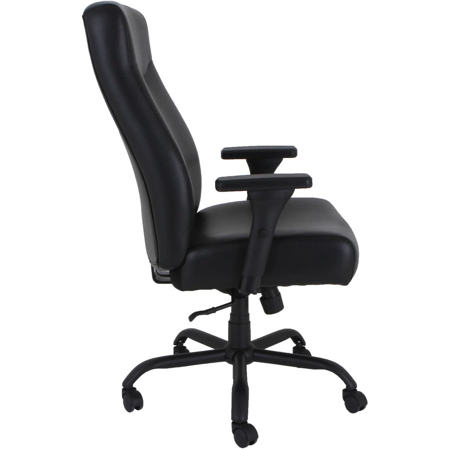 Lorell Big & Tall Executive High-Back Chair With Adjustable Arms - Black Bonded Leather Seat - Black Bonded Leather Back - High Back - 5-star Base - Armrest - 1 Each