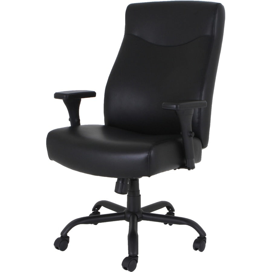 Lorell Big & Tall Executive High-Back Chair With Adjustable Arms - Black Bonded Leather Seat - Black Bonded Leather Back - High Back - 5-star Base - Armrest - 1 Each