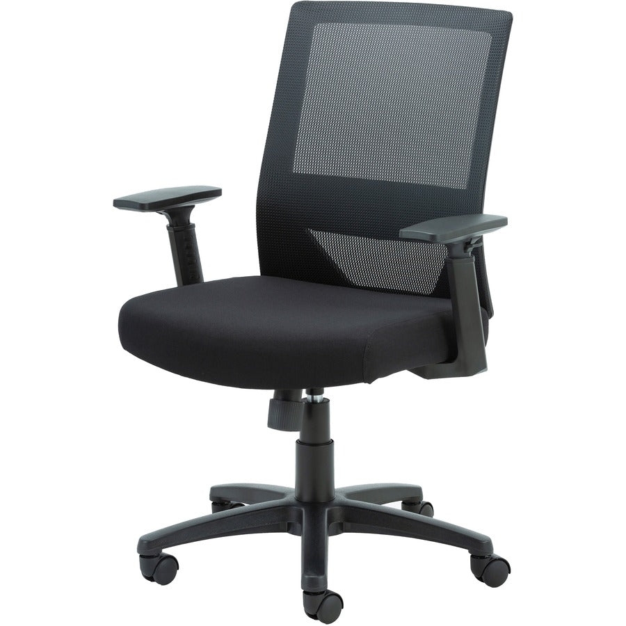 Lorell SOHO Mesh Mid-Back Task Chair - Gray Fabric Seat - Gray Fabric Back - Mid Back - 5-star Base - Black - Armrest - 1 Each