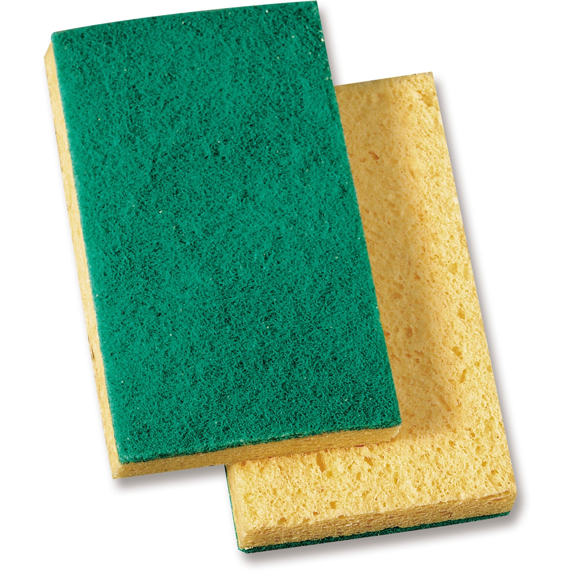 genuine-joe-medium-duty-sponge-scrubber-35-width-x-35-depth-20-carton-cellulose-green-yellow_gjo18389 - 1