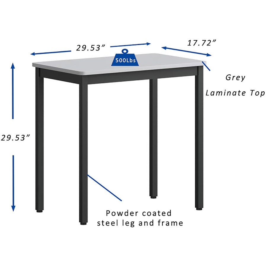 Lorell Utility Table - For - Table TopGray Rectangle, Laminated Top - Powder Coated Black Base - 500 lb Capacity x 30" Table Top Width x 18.13" Table Top Depth - 30" Height - Assembly Required - Melamine Top Material - 1 Each