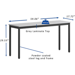 Lorell Utility Table - For - Table TopGray Rectangle, Laminated Top - Powder Coated Black Base - 500 lb Capacity x 59.88" Table Top Width x 18.13" Table Top Depth - 30" Height - Assembly Required - Melamine Top Material - 1 Each