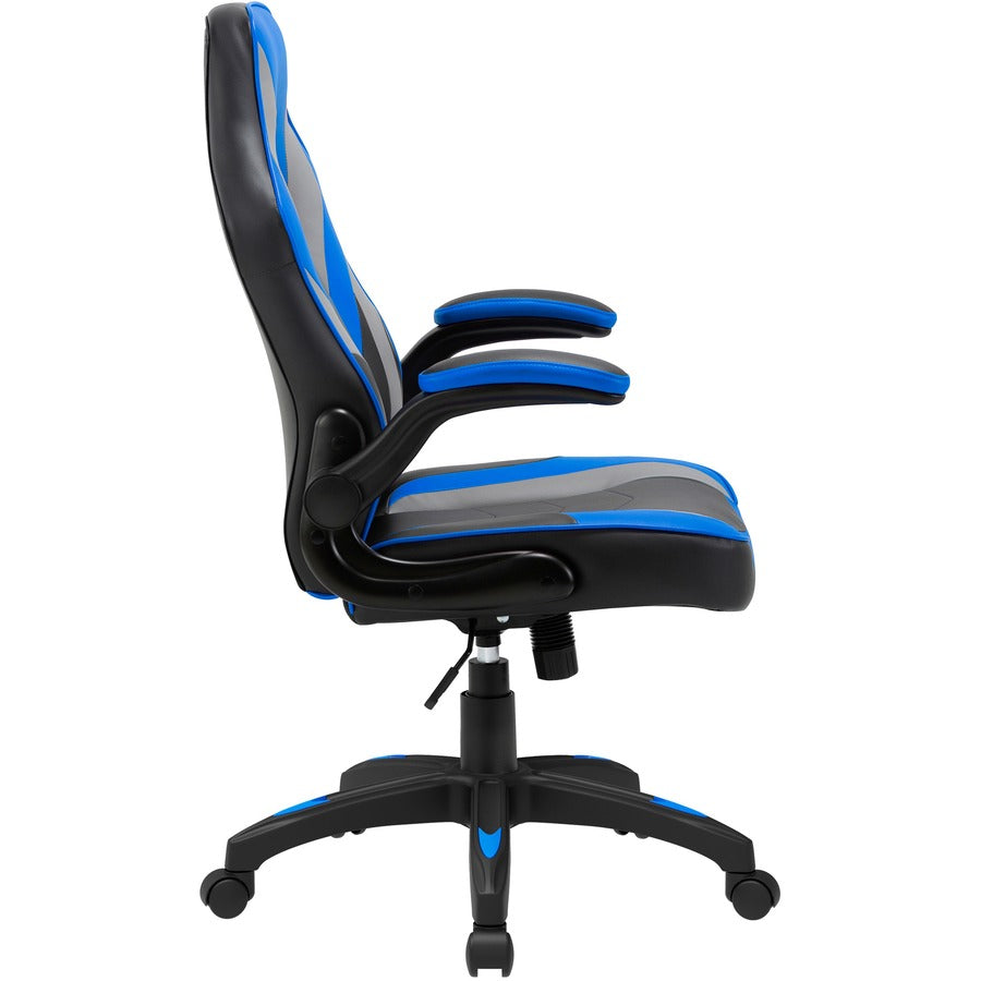 Lorell High-Back Gaming Chair - For Gaming - Vinyl, Nylon - Blue, Black, Gray