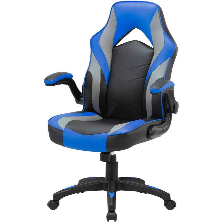 Lorell High-Back Gaming Chair - For Gaming - Vinyl, Nylon - Blue, Black, Gray