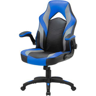 Lorell High-Back Gaming Chair - For Gaming - Vinyl, Nylon - Blue, Black, Gray