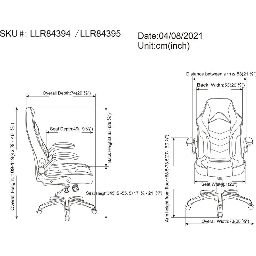 lorell-high-back-gaming-chair-for-gaming-vinyl-nylon-blue-black-gray_llr84395 - 8